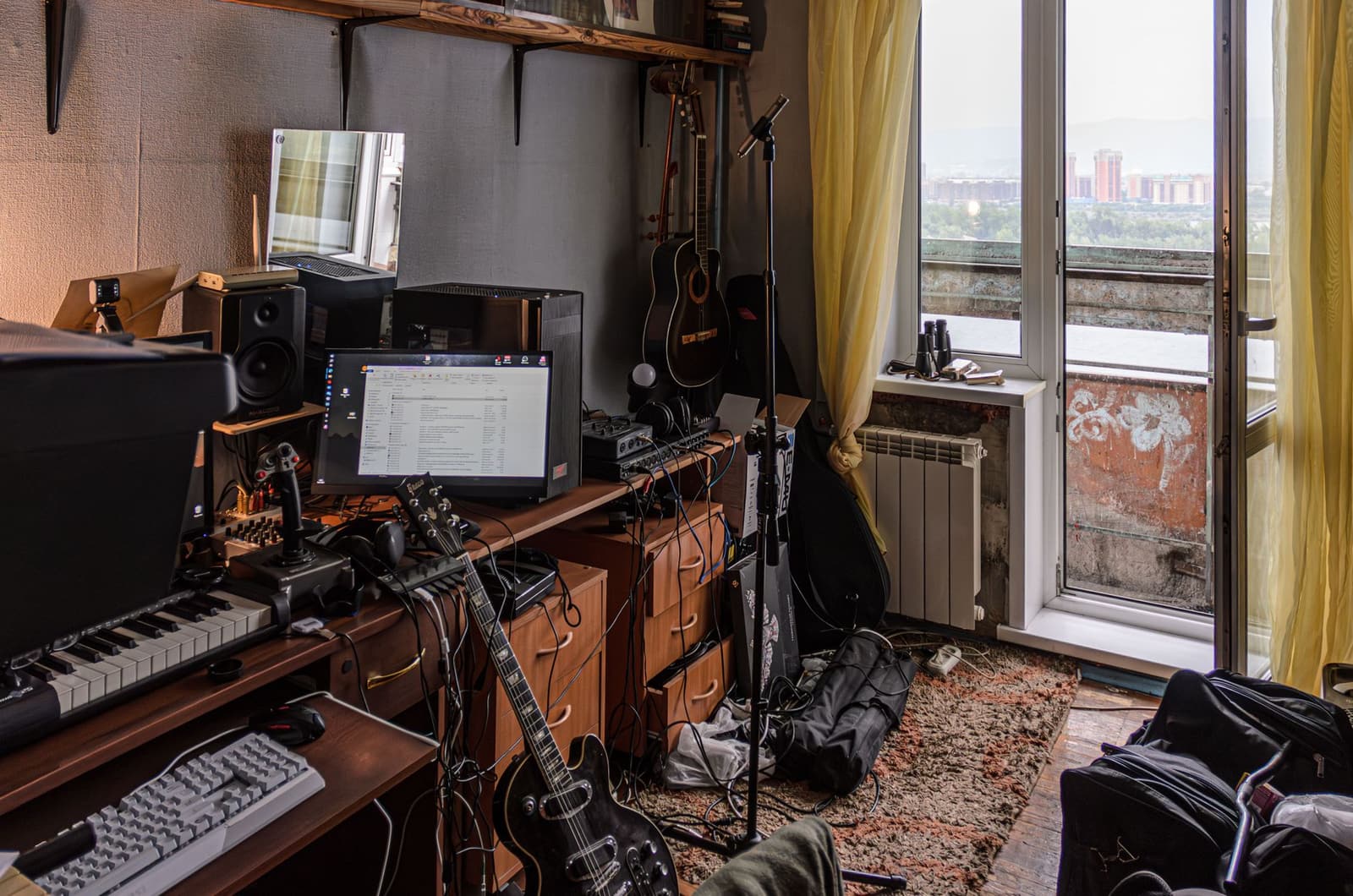 A home studio full of instruments and recording gear